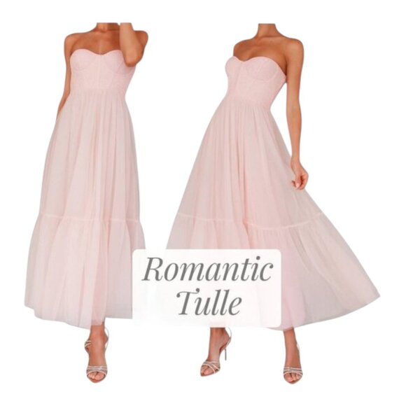 NWT Selfie Leslie Dancing With Me Sweetheart Tulle Midi Dress Pink S Formal Roma - Picture 1 of 12